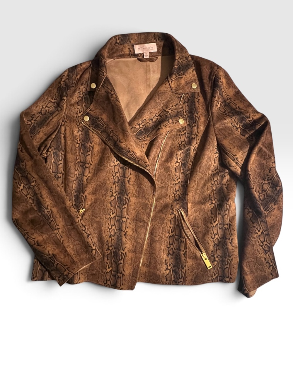 Philosophy Republic Snake-Print Leather Moto Jacket XL